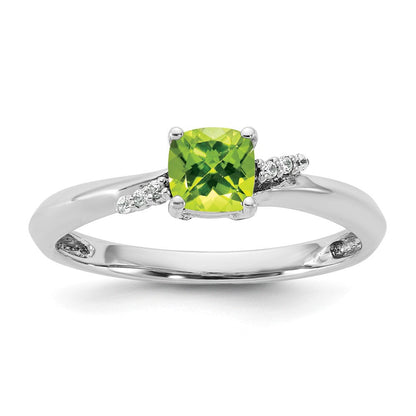 14K Weißgold Poliert Diamant und Peridot Mode Ring