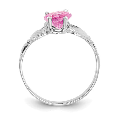 14K Weißgold October Zirkonia Herz Geburtsstein Claddagh Ring