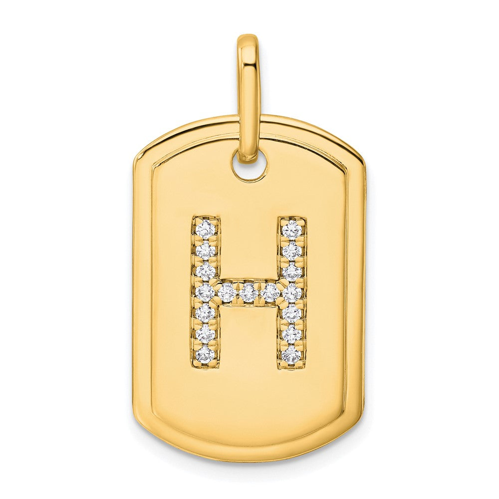 14K Gelbgold Diamant-Erkennungsmarken-Charm mit Initiale H