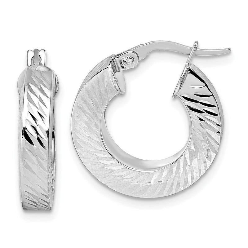 14K Gelbgold mit Rhodium Poliert und Diamantiert 4.00mm X 18mm Quadratisch Röhre Rund Creolen