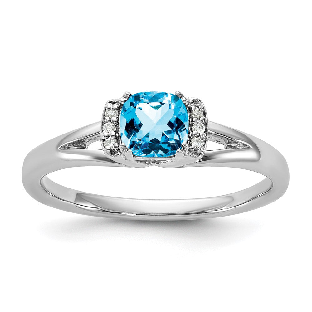 14K Weißgold Poliert Diamant und Blautopas Mode Ring