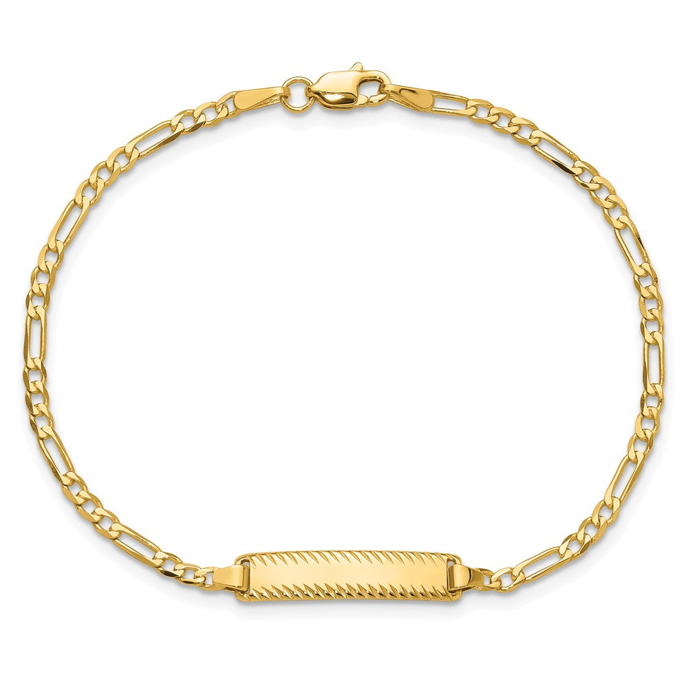 14K Gelbgold Poliert Massiv Kette/solid Platte Figaro Glieder Diamantiert 20x5mm Platte 8 Zoll Id Armband