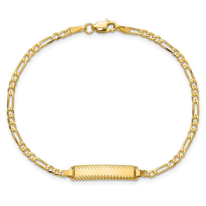 14K Gelbgold Poliert Massiv Kette/solid Platte Figaro Glieder Diamantiert 20x5mm Platte 8 Zoll Id Armband