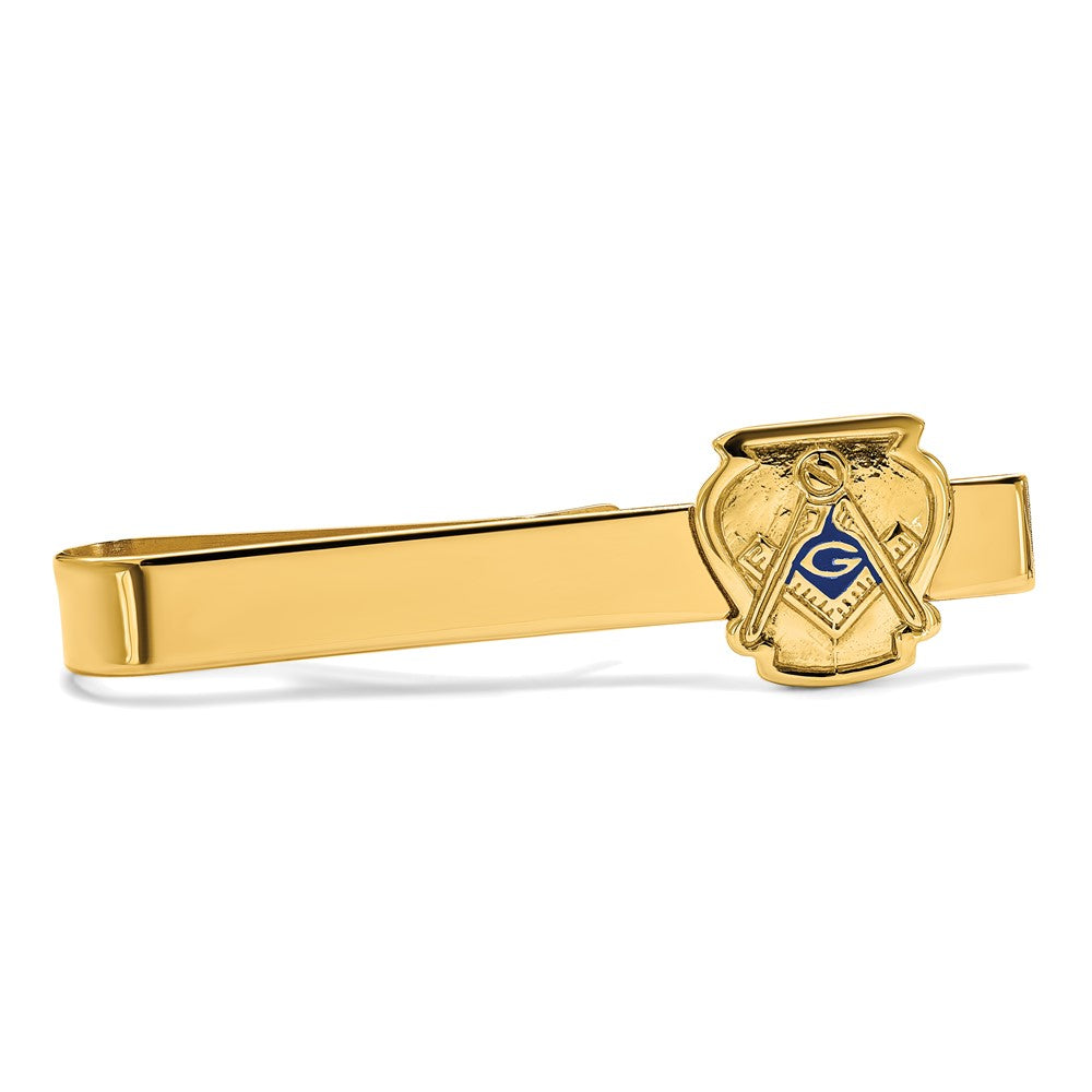 14K Gelbgold Herren Poliert und Strukturiert mit Blau Emaille Freimaurer Mittel Krawatten Stab