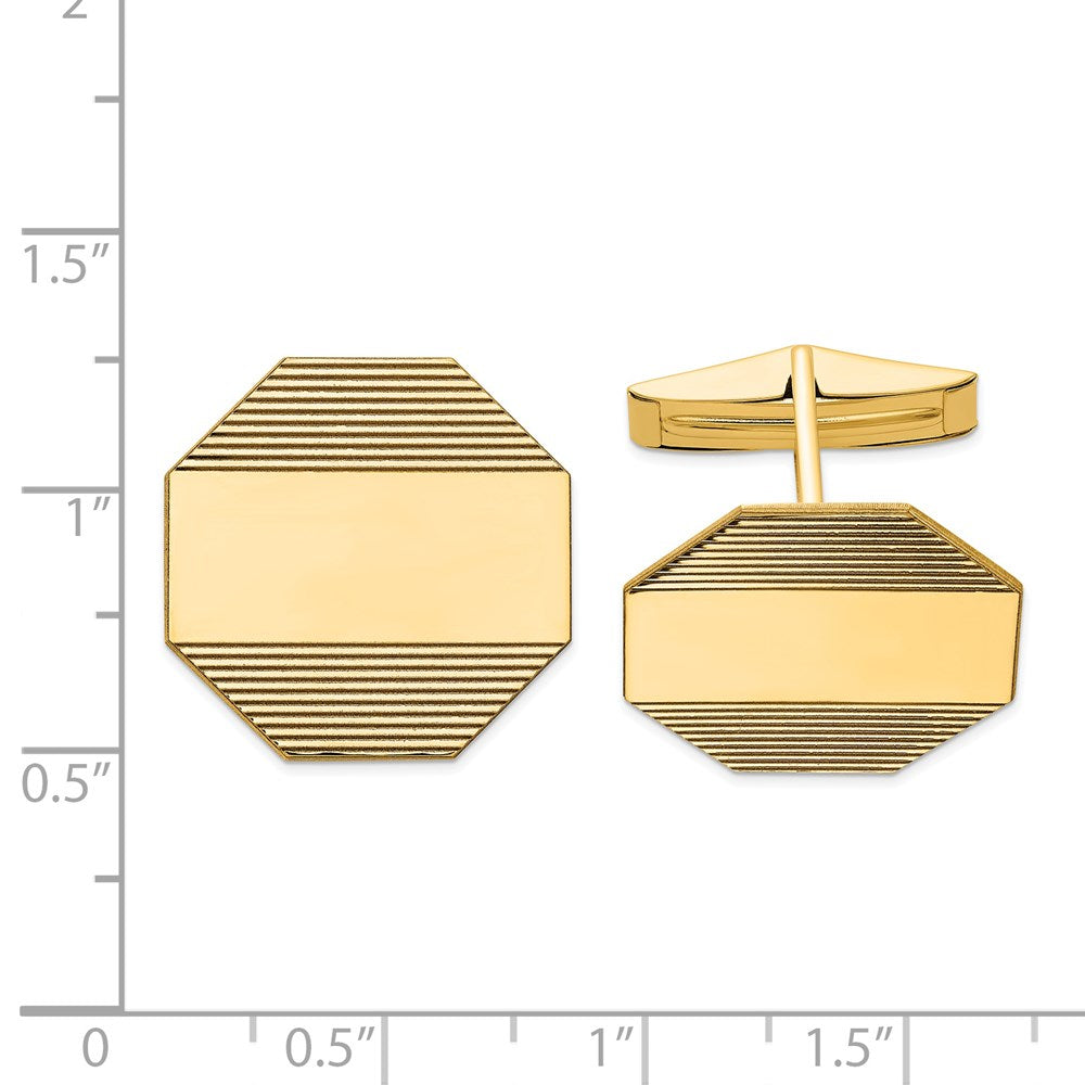 14K Gelbgold Herren Octagonal mit Line Design Manschette Knöpfe