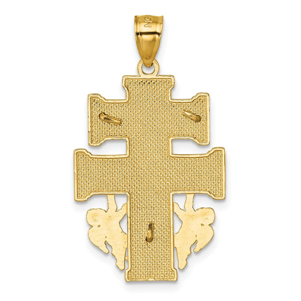 14K Gelbgold Polierter und Strukturierter Cara-Vaca-Kruzifix-Anhänger