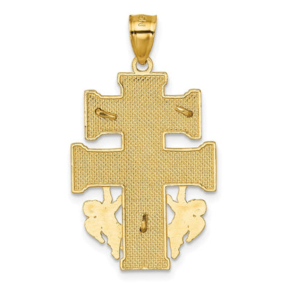 14K Gelbgold Polierter und Strukturierter Cara-Vaca-Kruzifix-Anhänger