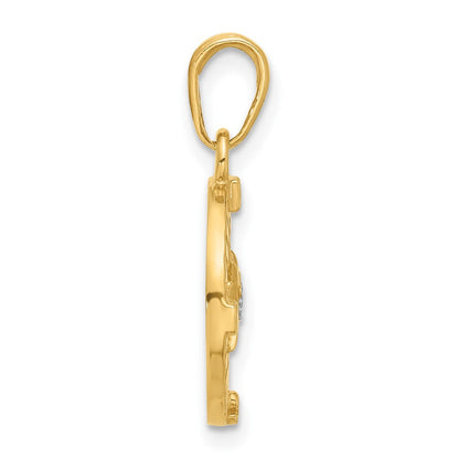 14K Gelbgold und Rhodium Kompass-Anhänger, diamantiert