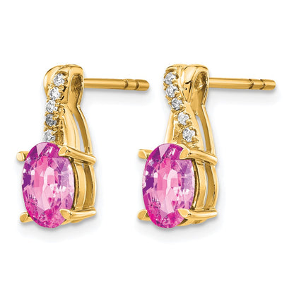 14K Gelbgold Ovale 7x5 mm Oktober/Laborgezüchtete Pink-Saphir-und-Diamant Ohrstecker