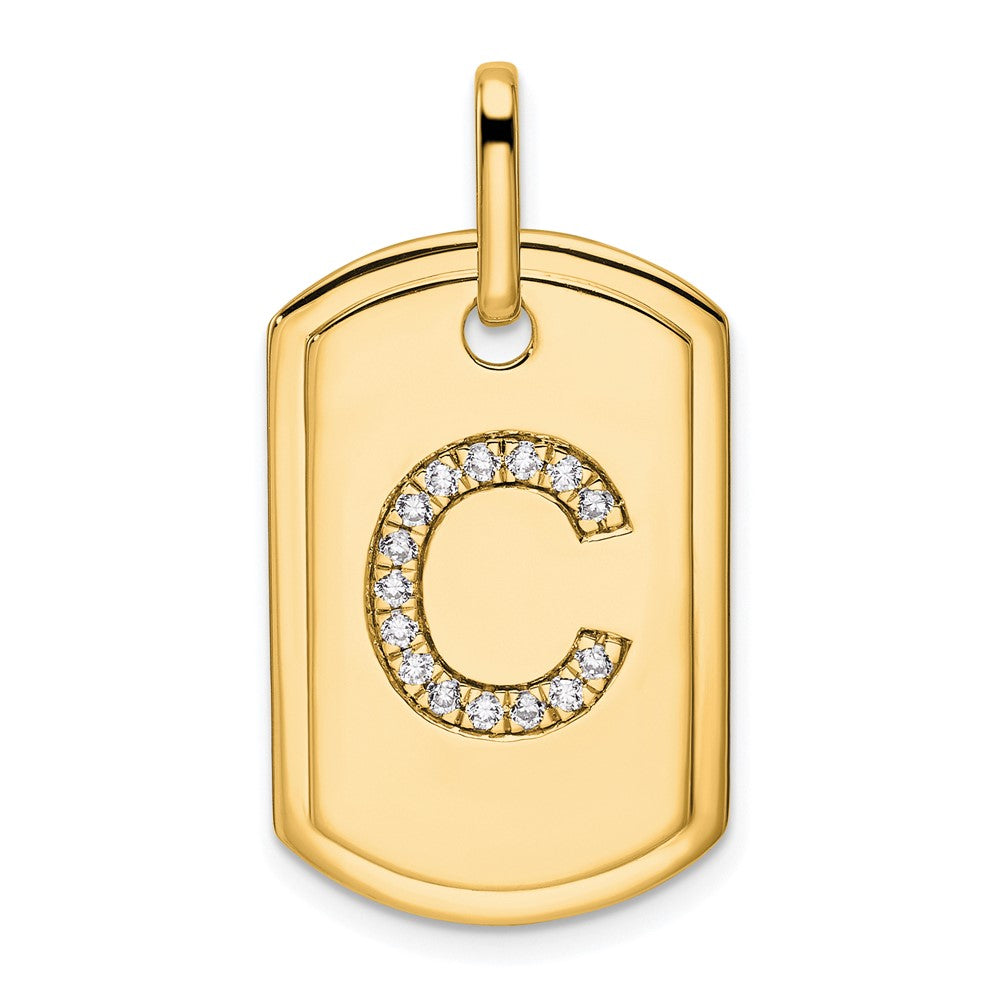 14K Gelbgold Diamant Initial C Dog Tag Charm