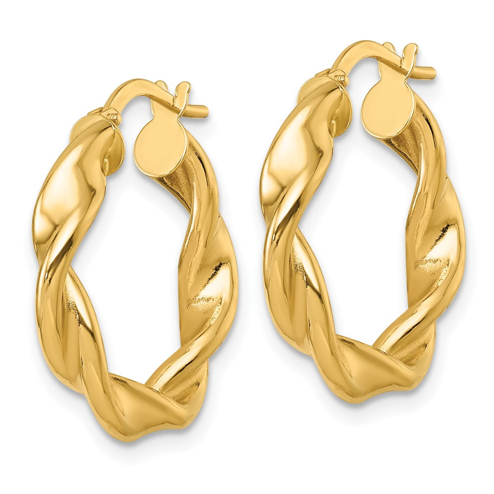 14K Gelbgold Poliert Gedreht 4.00 X 22mm Röhre Creolen