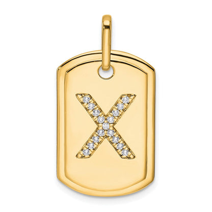 14K Gelbgold Diamant-Initial-X-Erkennungsmarken-Charm