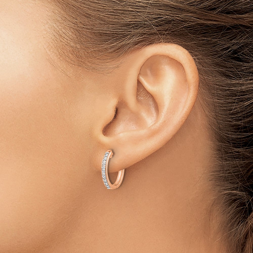 14K Roségold Creolen mit Klappscharnier und 0,25K Diamanten