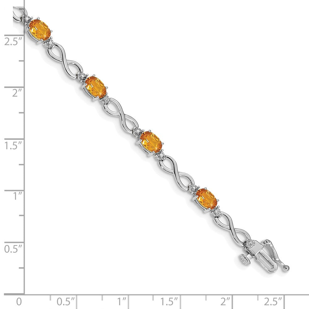 14K Weißgold Komplett Oval Citrin und Diamant Unendlichkeit Glieder 7 Zoll Armband