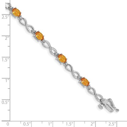 14K Weißgold Komplett Oval Citrin und Diamant Unendlichkeit Glieder 7 Zoll Armband