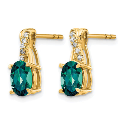 14K Gelbgold 7x5 Oval Juni/Laborgezüchteter Alexandrit und Diamant Ohrstecker