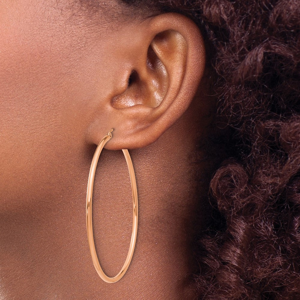 14K Roségold 2x55mm Poliert Leicht Röhre Creolen