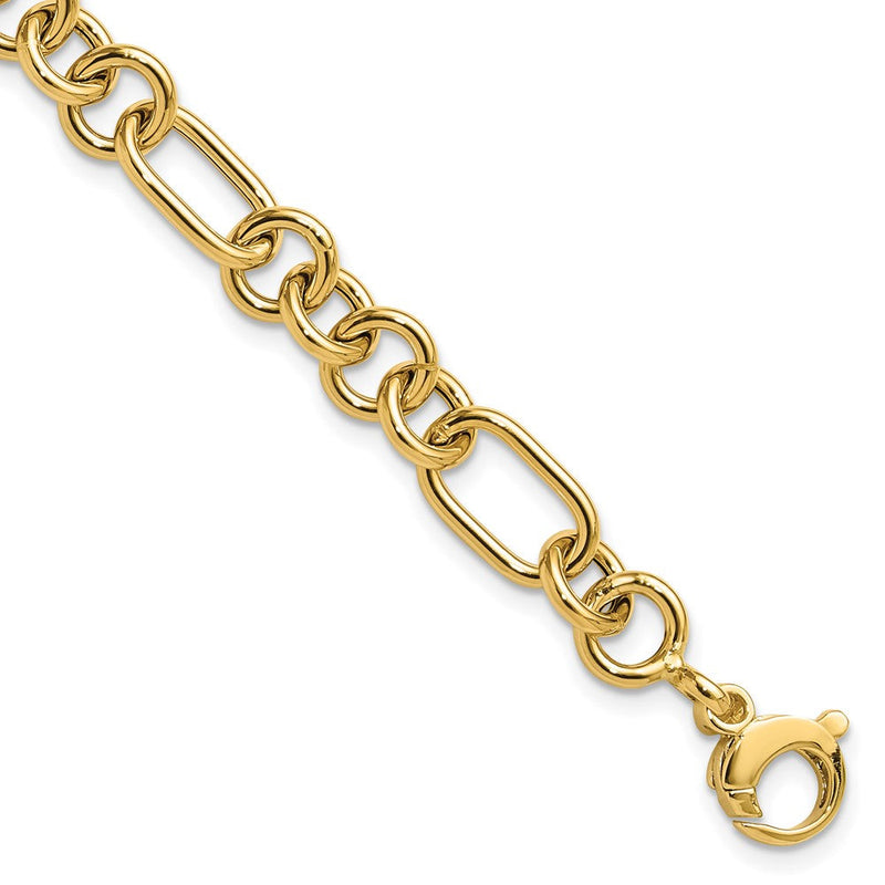 14K Gelbgold Poliert 7.9mm Fantasieglieder Gliederarmband