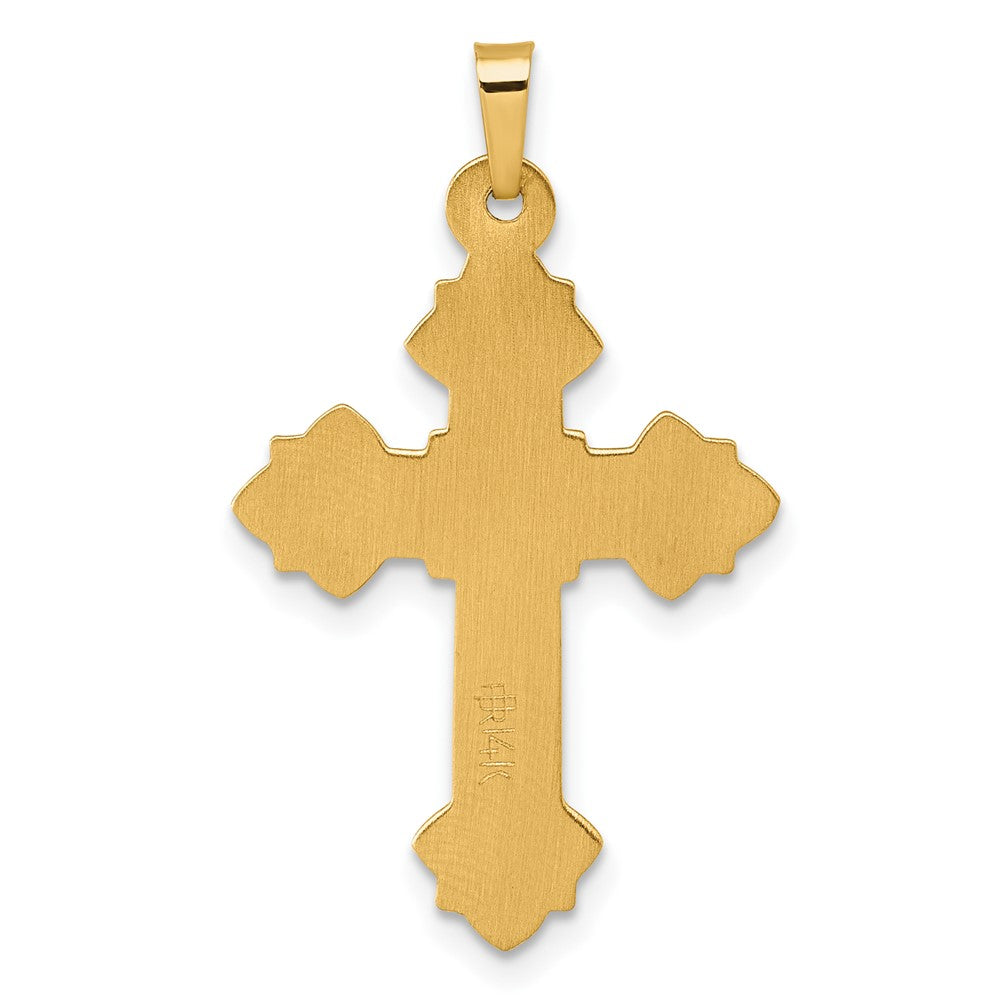 14K Gelbgold mit Rhodium Poliert Fleur De Lis Inri Kruzifix Kreuz Anhänger