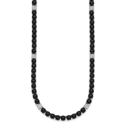 Sterlingsilber Rhodiniert Poliert Pavé Zirkonia und Onyx 17 Zoll mit 3 Zoll Verlängerung Halskette