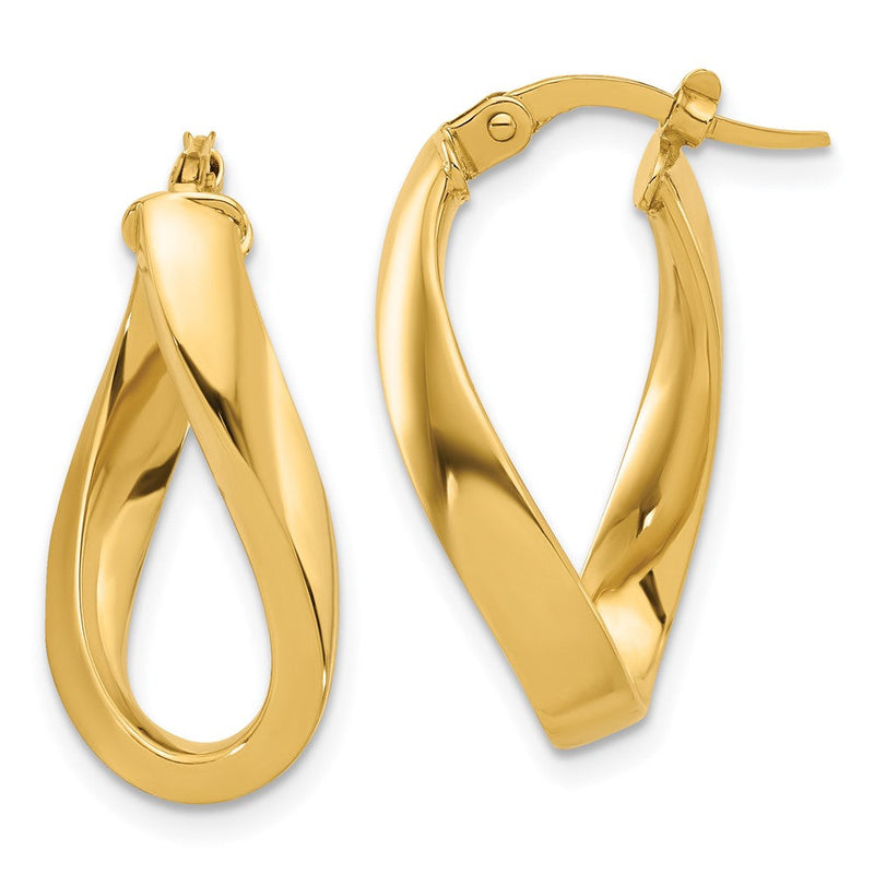 14K Gelbgold Poliert Gedreht Oval Creolen