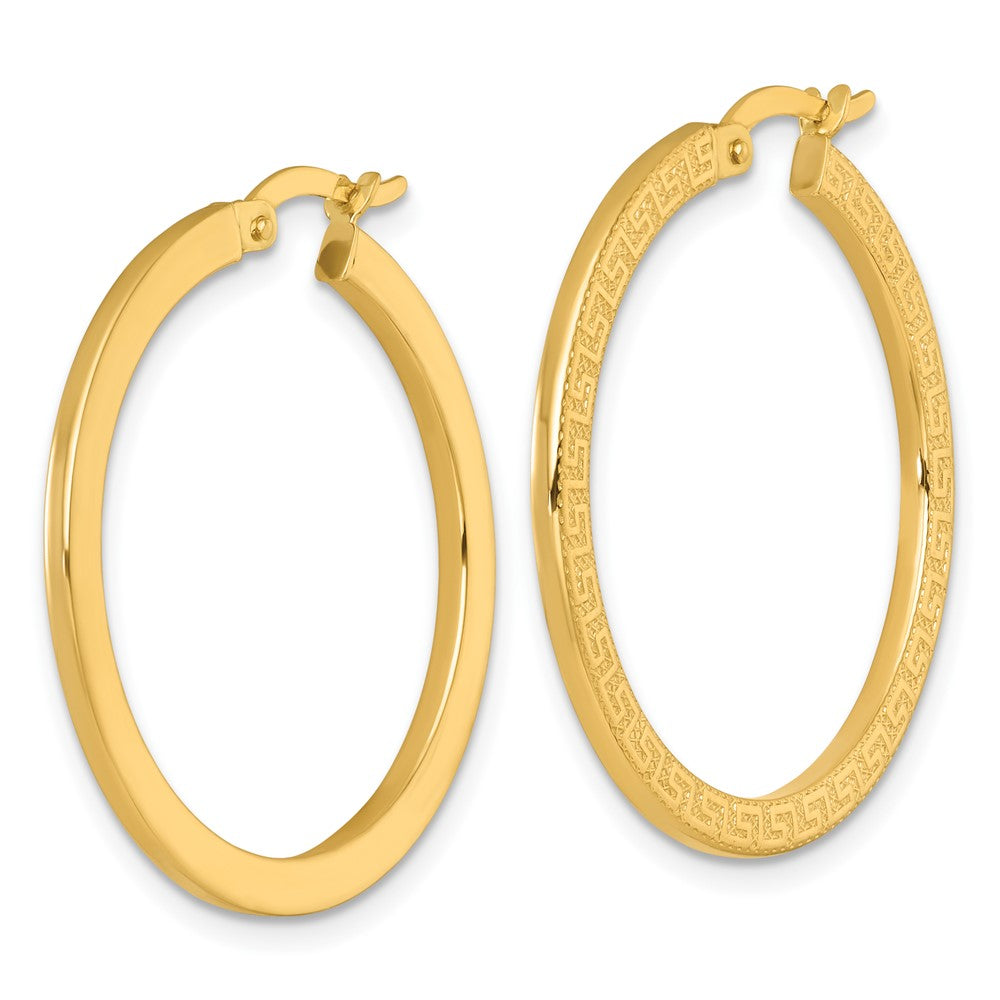 14K Gelbgold Poliert 1.5 X 30mm Strukturiert Greek Key Creolen