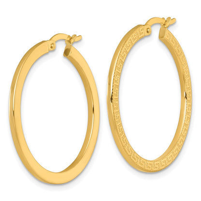 14K Gelbgold Poliert 1.5 X 30mm Strukturiert Greek Key Creolen