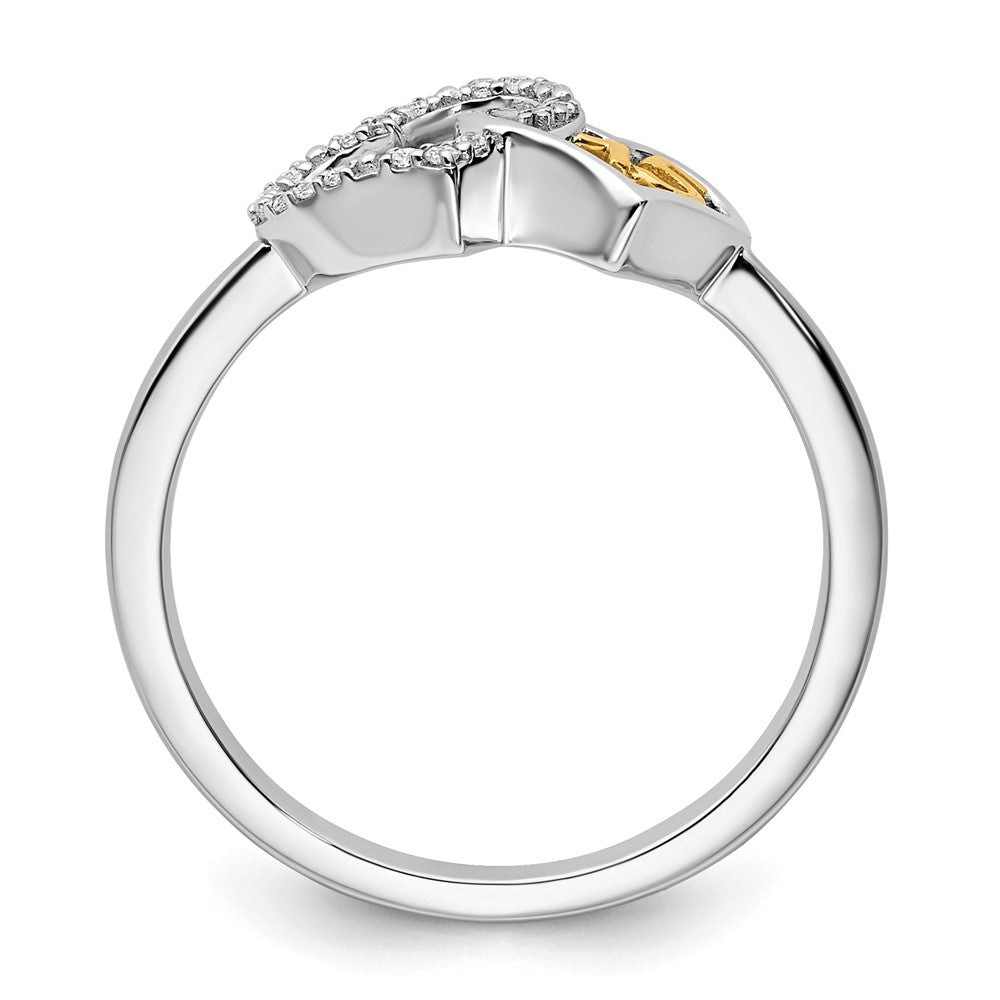 14K Bicolor Gold Polierter Diamant-Quinceañera-Doppelherz-Ring
