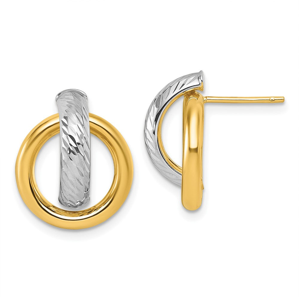 14K Gelbgold und Rhodium Poliert Diamantiert Doorknocker Ohrstecker