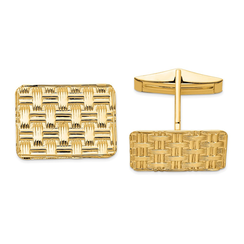 14K Gelbgold Herren Basketweave Strukturiert Manschette Knöpfe