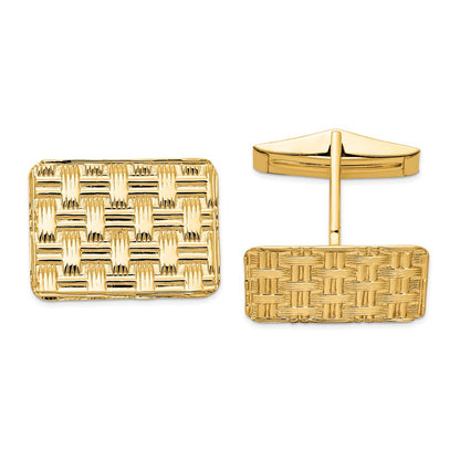 14K Gelbgold Herren Basketweave Strukturiert Manschette Knöpfe
