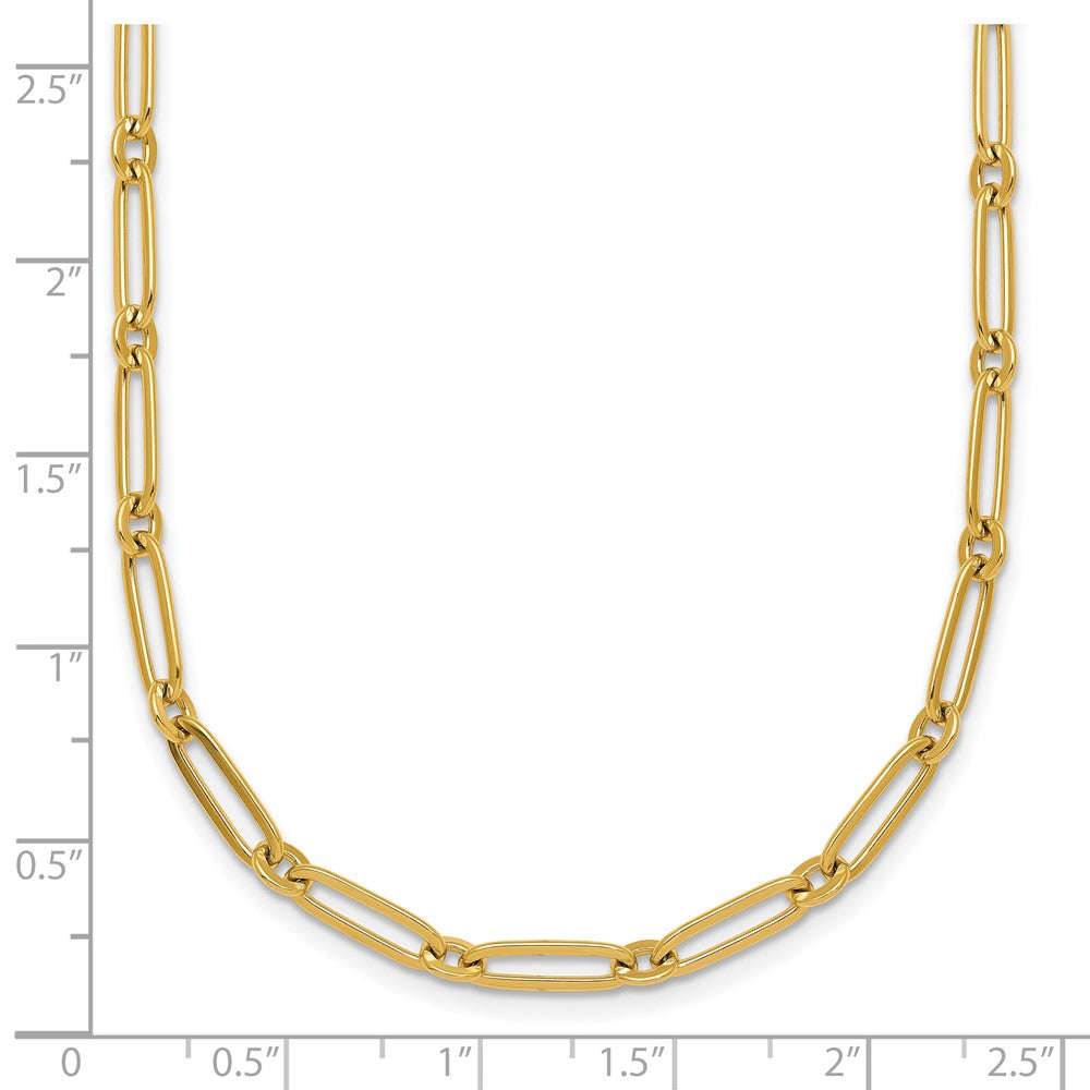 14K Gelbgold Poliert 3.75mm Büroklammer und Rund Glieder 18 Zoll Halskette