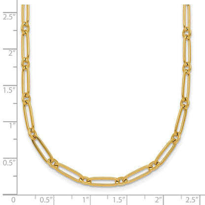 14K Gelbgold Poliert 3.75mm Büroklammer und Rund Glieder 18 Zoll Halskette