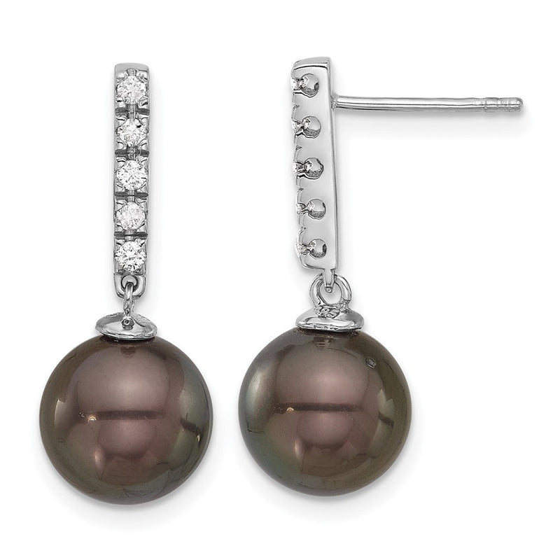 14K Weißgold 9-10mm Schwarz Rund Tahitian Salzwasser Zuchtperle Und.20c Karat Diamant Stecker Ohrhänger