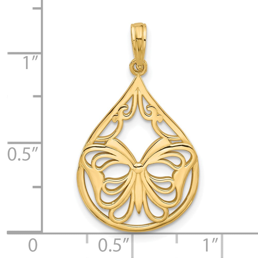 14K Gelbgold polierter Fantasie-Schmetterling-Tropfen-Charm