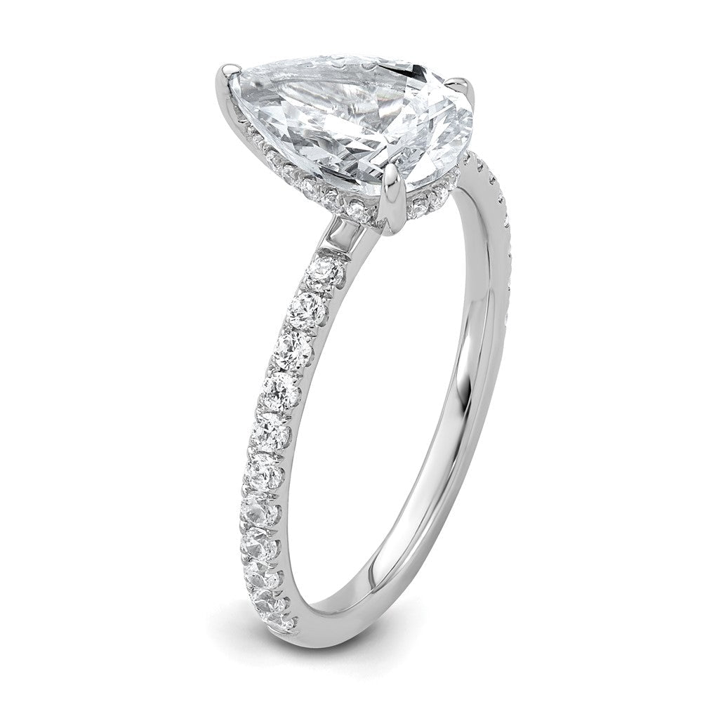 14K Weißgold Verlobungsring mit 2K zertifiziertem, im Labor gezüchtetem Diamanten VS+ F+ im Birnenschliff, kompletter Solitär mit Flair