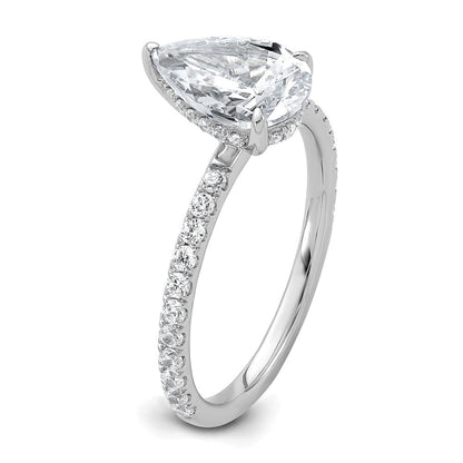 14K Weißgold Verlobungsring mit 2K zertifiziertem, im Labor gezüchtetem Diamanten VS+ F+ im Birnenschliff, kompletter Solitär mit Flair