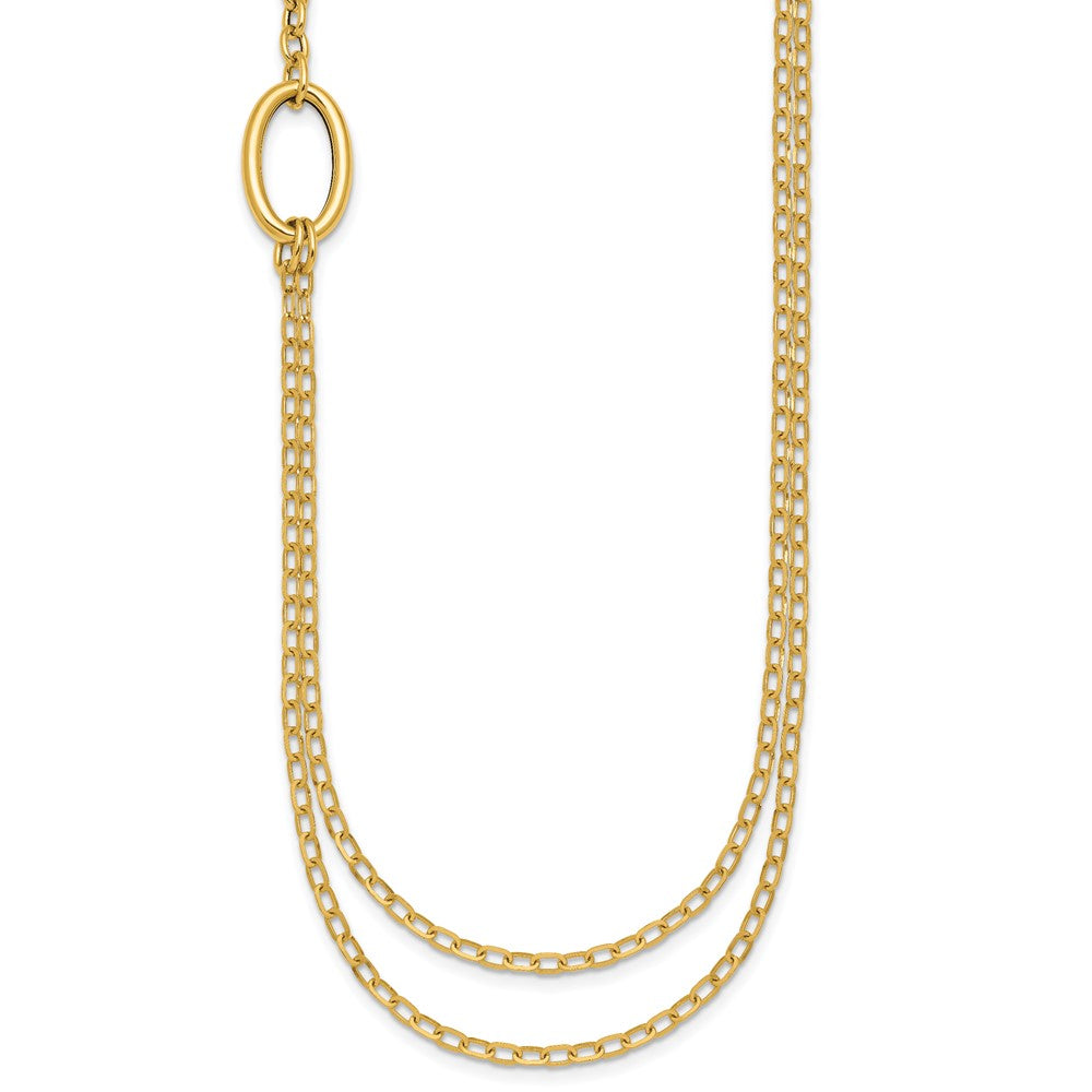 14K Gelbgold Poliert Oval Doppelt Strang Ankerkette Kette 18 Zoll Halskette