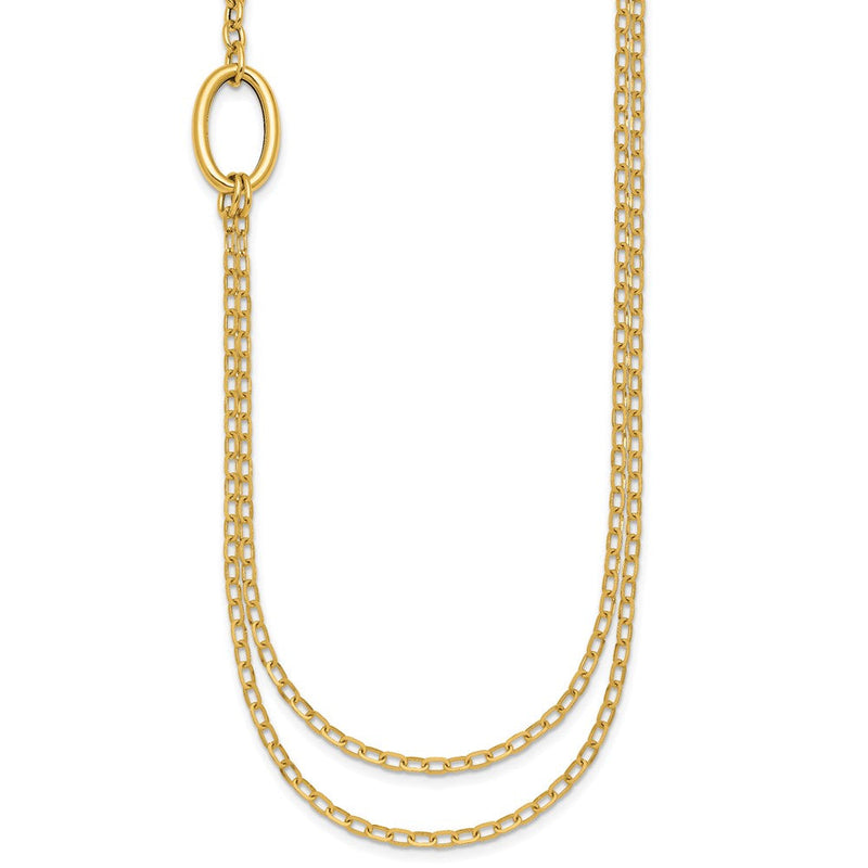 14K Gelbgold Poliert Oval Doppelt Strang Ankerkette Kette 18 Zoll Halskette