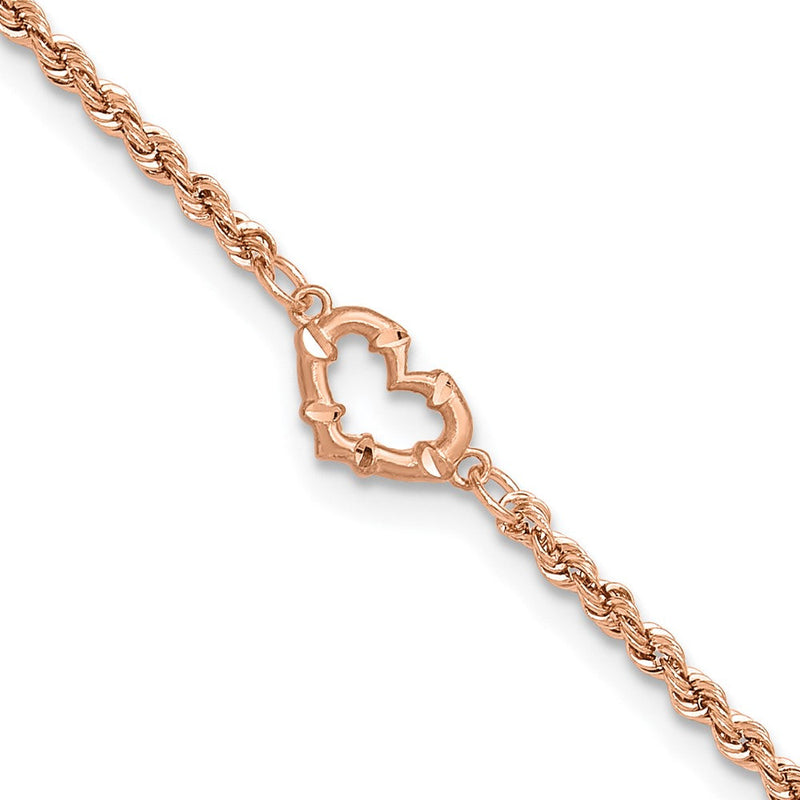 14K Roségold Diamantiert Offen Herz und Kordel Gliederarmband