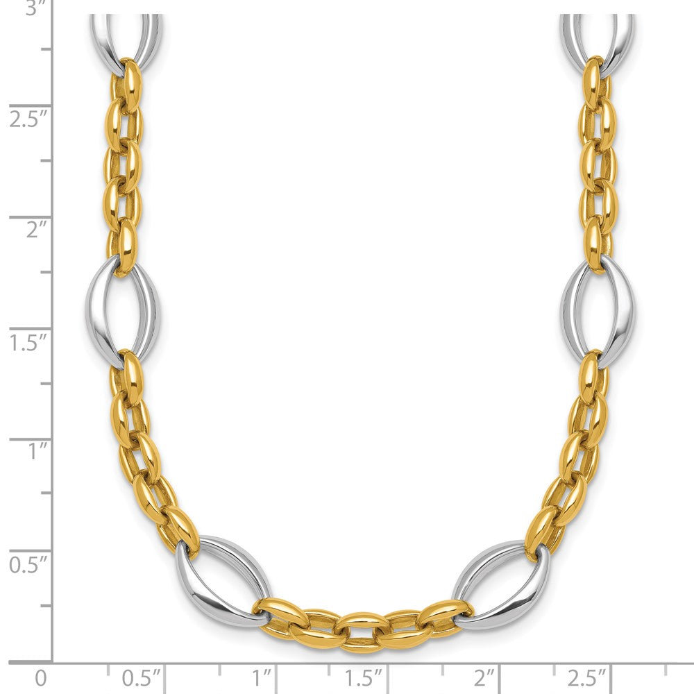 14K Bicolor Gold Bicolor Poliert Oval und Ankerkette Kette 18 Zoll Halskette