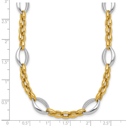 14K Bicolor Gold Bicolor Poliert Oval und Ankerkette Kette 18 Zoll Halskette