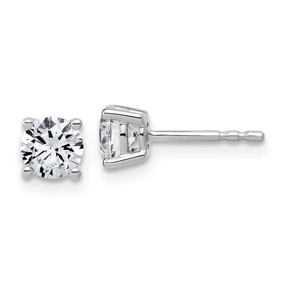 14K Weißgold Ohrstecker mit 1K im Labor gezüchtetem Diamant, rund, VS/SI+ G+, komplette Vierzack-Fassung, leichtgewichtig