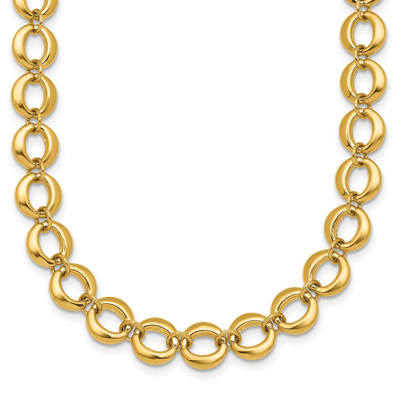 14K Gelbgold Poliert 8mm Fantasie Kreis Glieder 18 Zoll Halskette