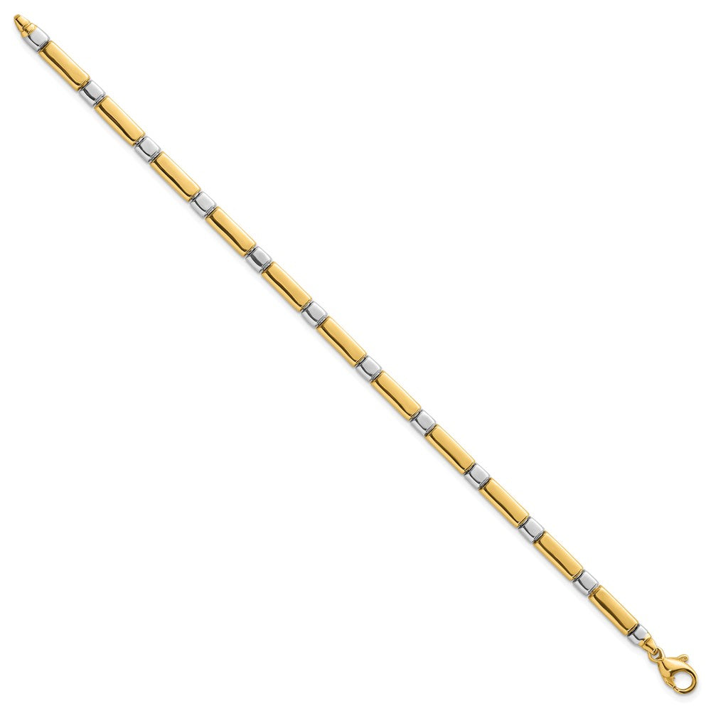 14K Bicolor Gold Bicolor Poliert 4mm Fantasie Stab Glieder 7.5 Zoll Armband