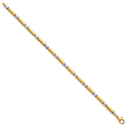 14K Bicolor Gold Bicolor Poliert 4mm Fantasie Stab Glieder 7.5 Zoll Armband