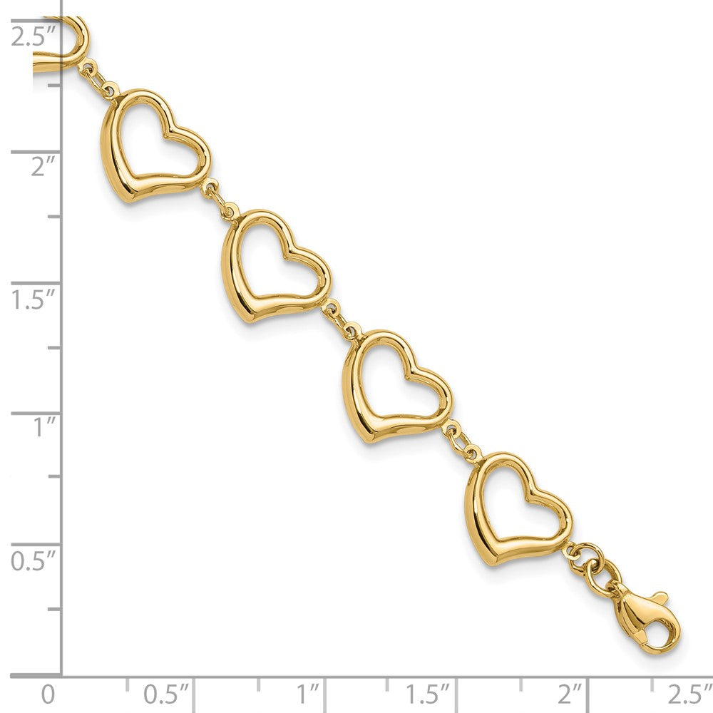 14K Gelbgold Poliert Offen Herz Glieder 7 Zoll Armband