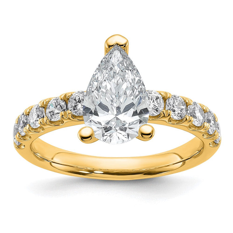 14K Gelbgold 2 1/5 Karat Zertifiziert Im Labor Gezüchtet Diamant Vs+ F+ Tropfen Komplett Verlobungsring