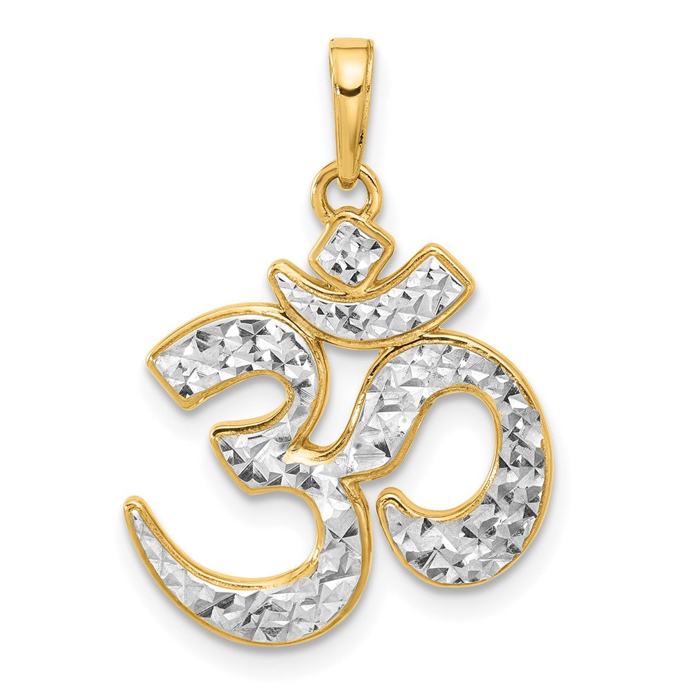 14K Gelbgold und Rhodium Om-Anhänger, diamantiert