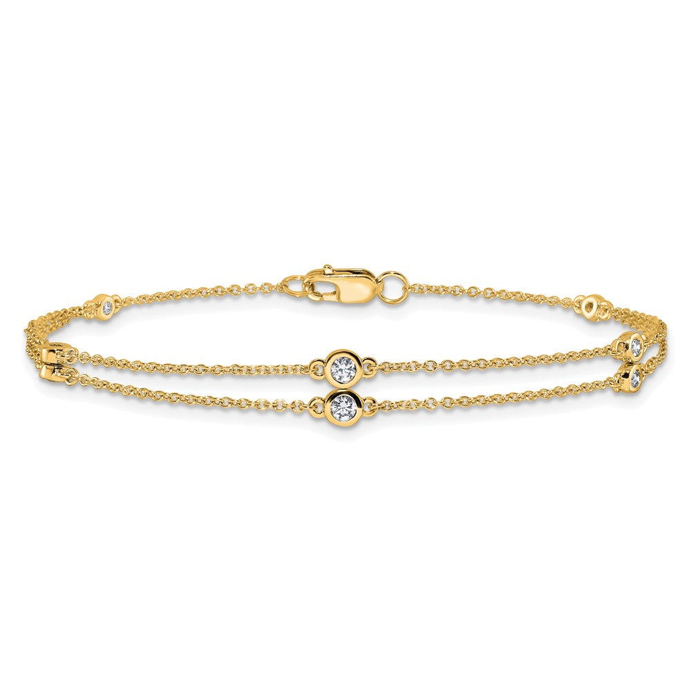 14K Gelbgold Komplett 1/4 Karat Diamant Multi-station Doppelt Strang 7 Zoll Armband